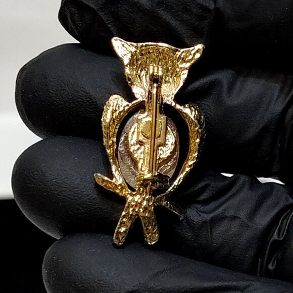 Owl Brooch Cabochon Stone Belly & Eyes Vintage Gold-Tone Grannycore Jewelry EUC - Picture 2 of 7